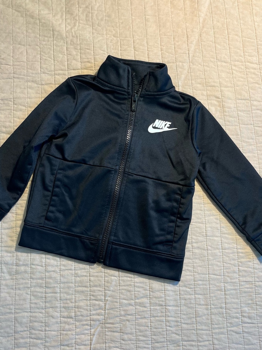 Nike Kids Black Full-Zip Athletic Hoodie with White Logo